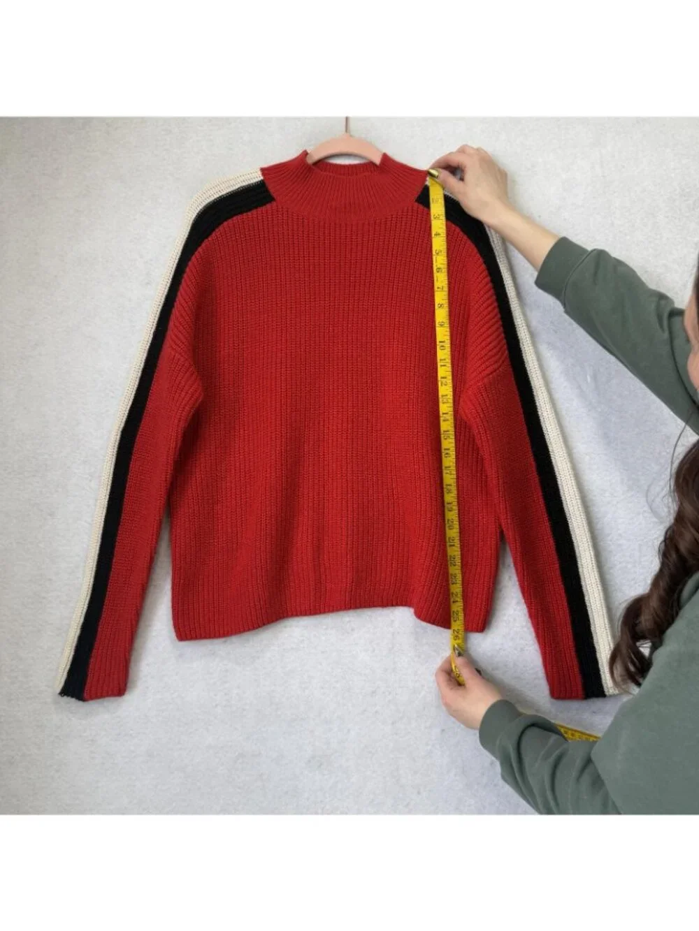 Sanctuary Sweater Womens Medium Red Mock Neck Long Sleeve Stripe Knit Pullover